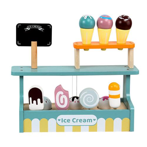 Wooden Kids Toys Tableware Play Ice Cream Shop Toy Set Ice Cream Sales Wooden Ice Cream Set Pretend Play Preschool