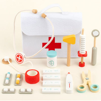 Wooden Kids Toys Tableware Play Wooden Simulation Medical Bag Play House Toy Set Pretend Play Preschool